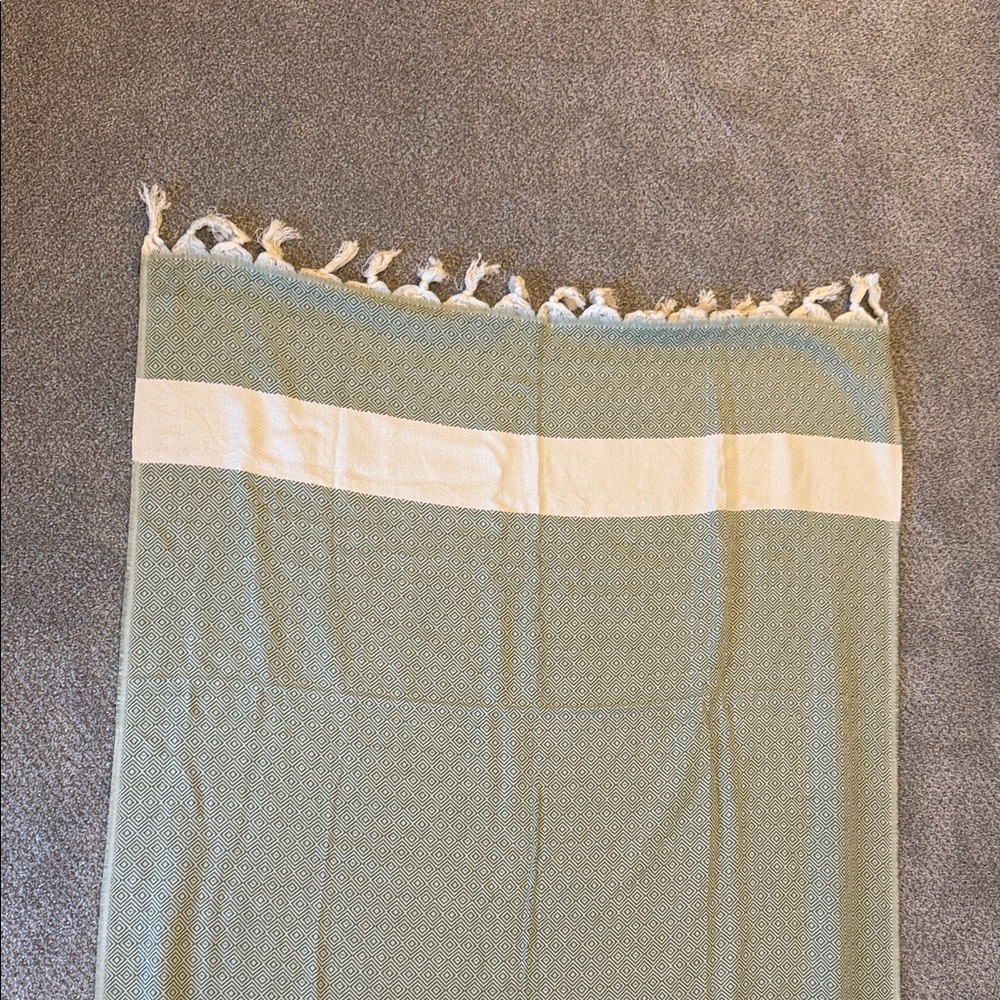 Green and White Fringed Beach Towel